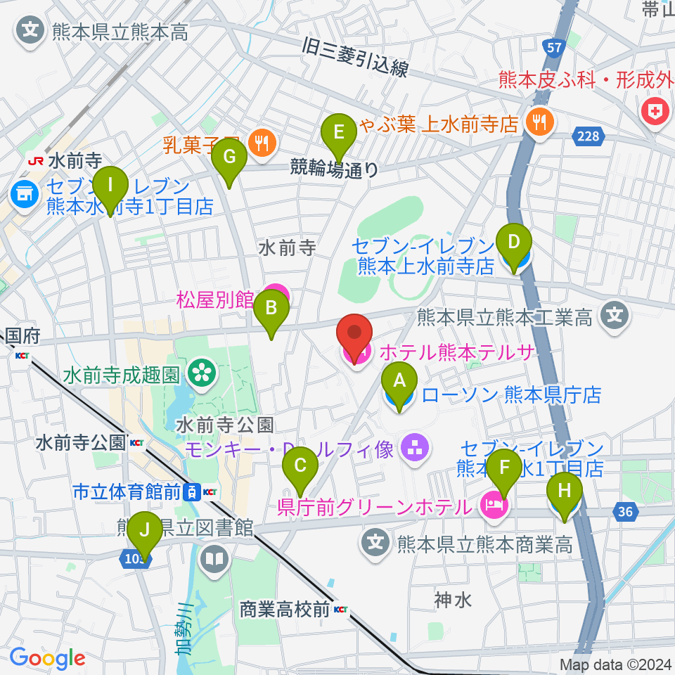 熊本テルサ テルサホール周辺のコンビニエンスストア一覧地図