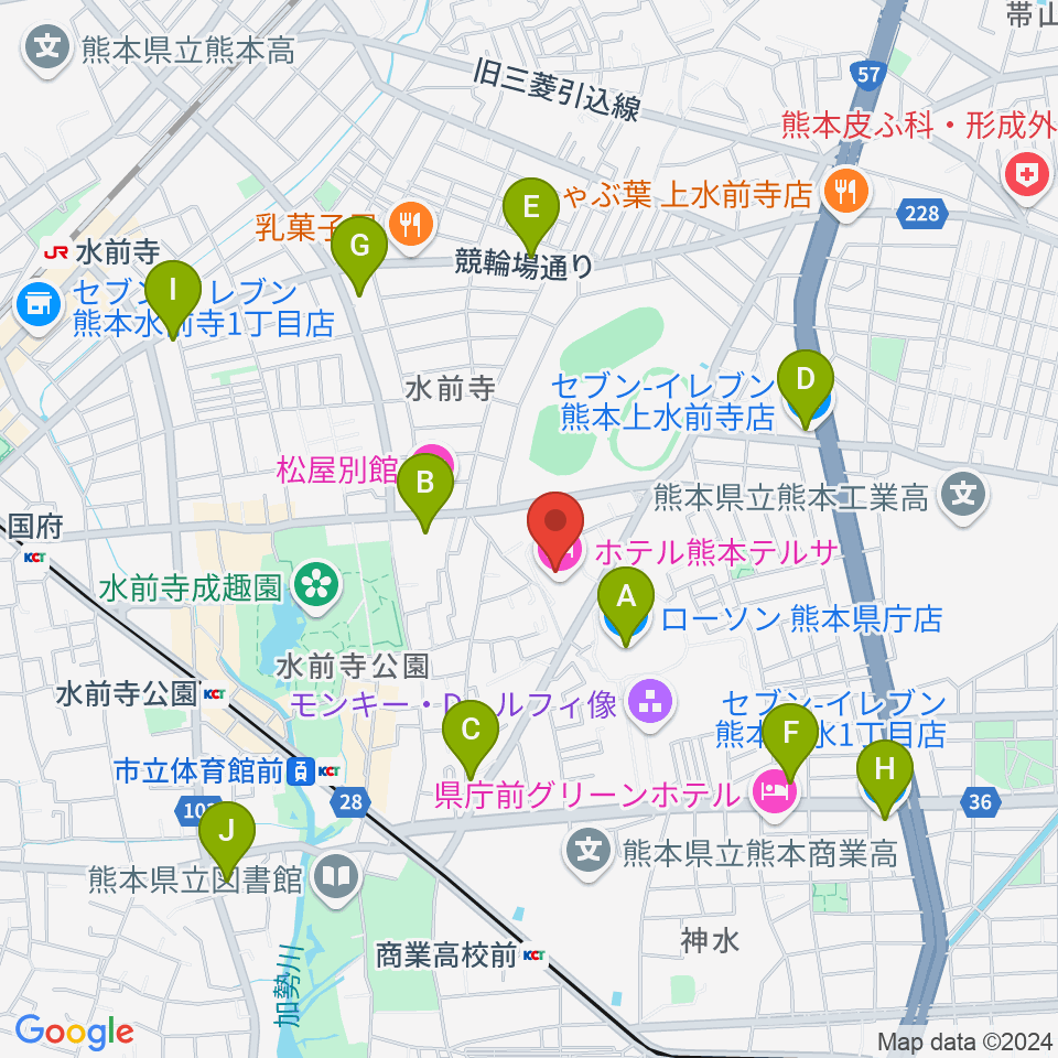 熊本テルサ テルサホール周辺のコンビニエンスストア一覧地図