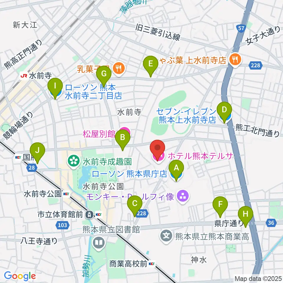 熊本テルサ テルサホール周辺のコンビニエンスストア一覧地図