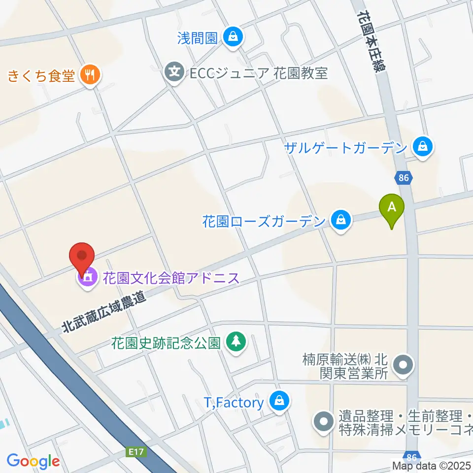 深谷市花園文化会館アドニス周辺のコンビニエンスストア一覧地図