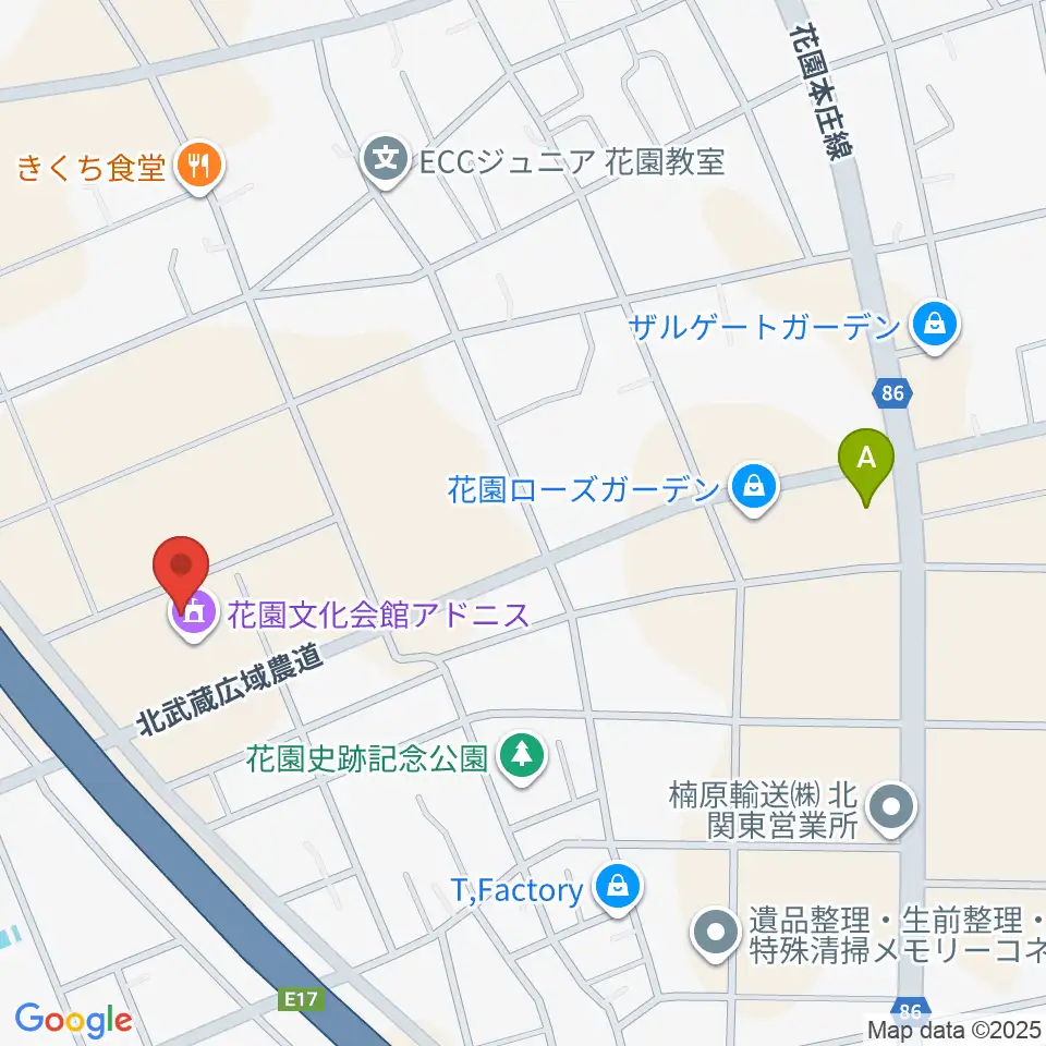 深谷市花園文化会館アドニス周辺のコンビニエンスストア一覧地図