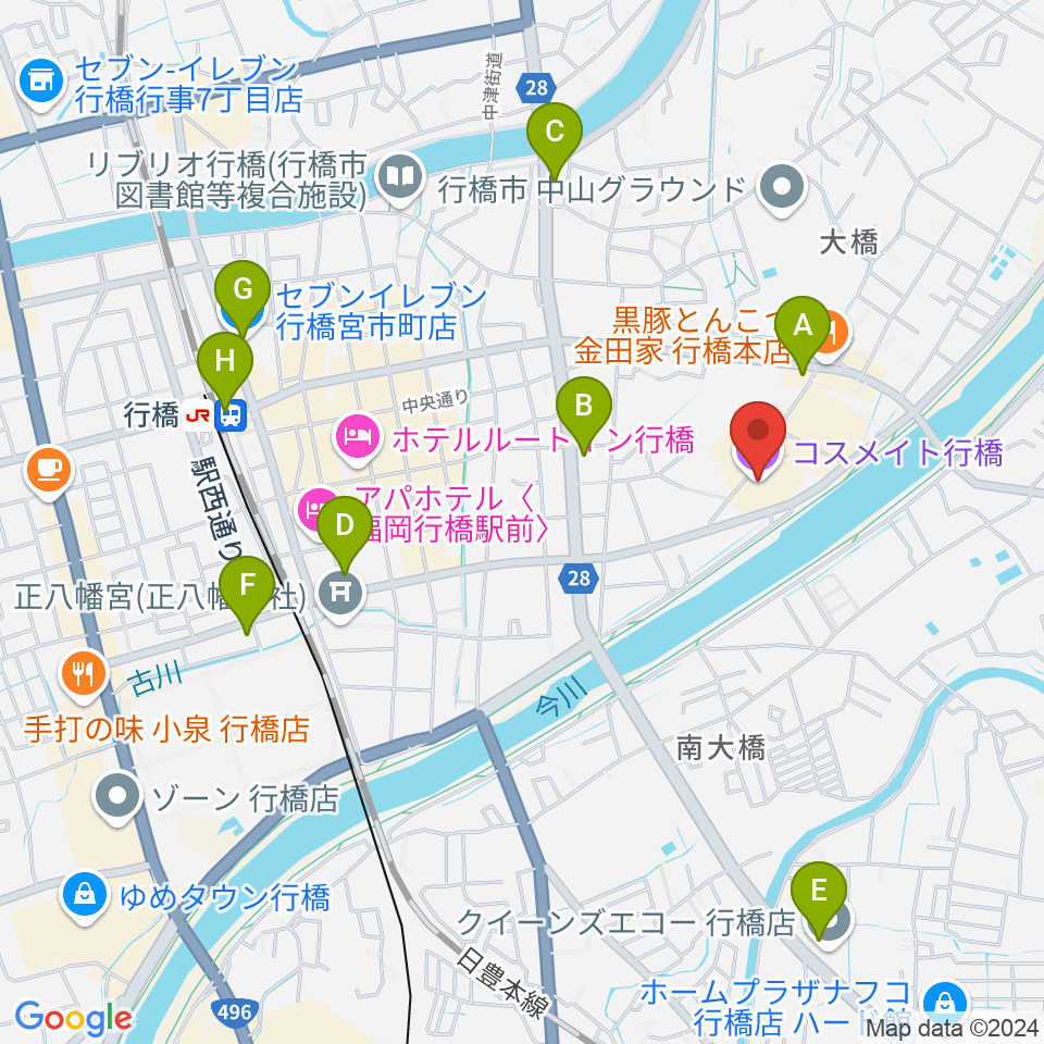 コスメイト行橋周辺のコンビニエンスストア一覧地図