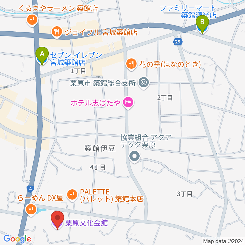 栗原文化会館（アポロプラザ）周辺のコンビニエンスストア一覧地図