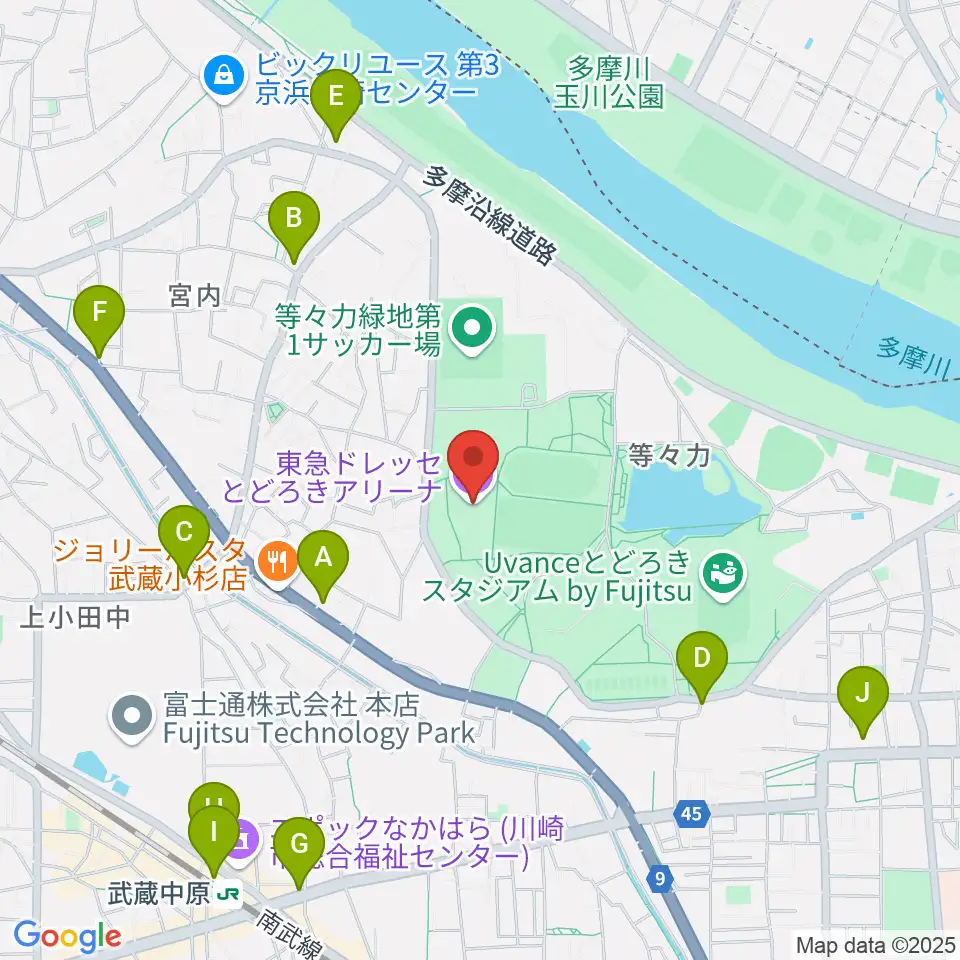 東急ドレッセとどろきアリーナ周辺のコンビニエンスストア一覧地図