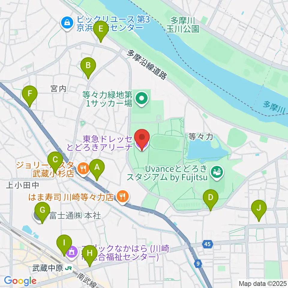 東急ドレッセとどろきアリーナ周辺のコンビニエンスストア一覧地図