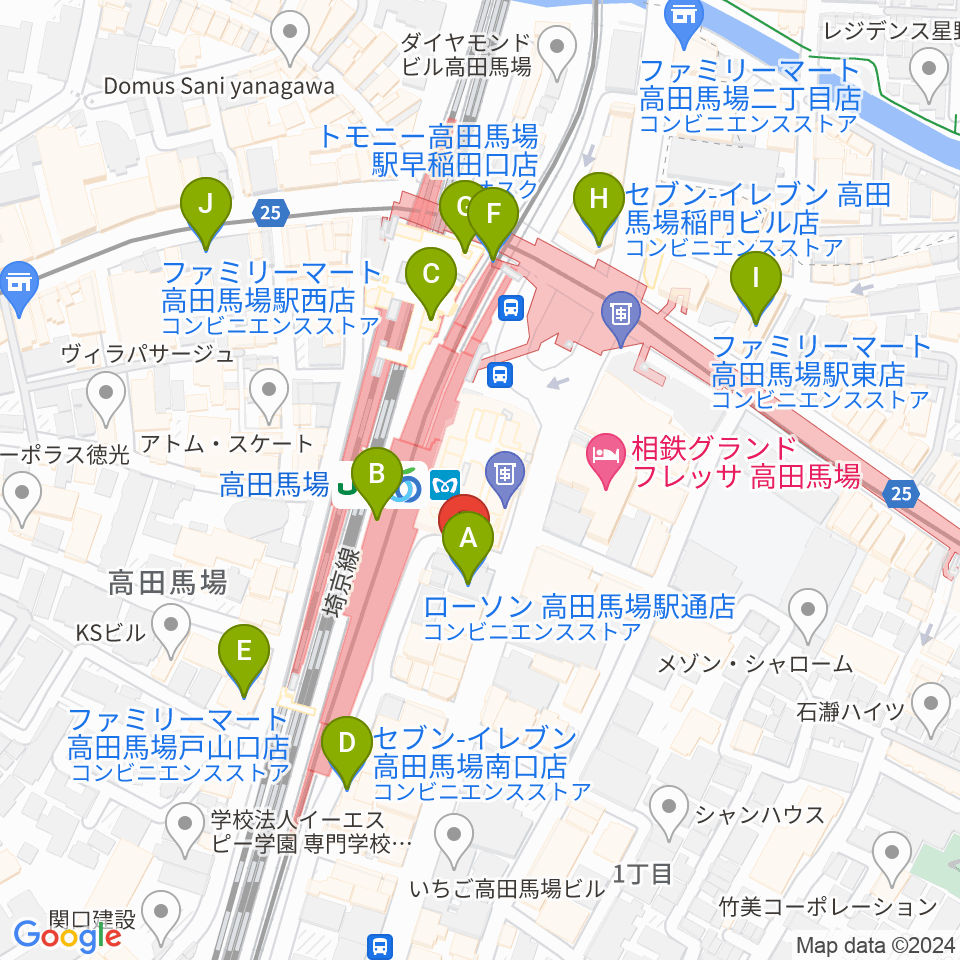 スタジオ音楽館 高田馬場駅前周辺のコンビニエンスストア一覧地図