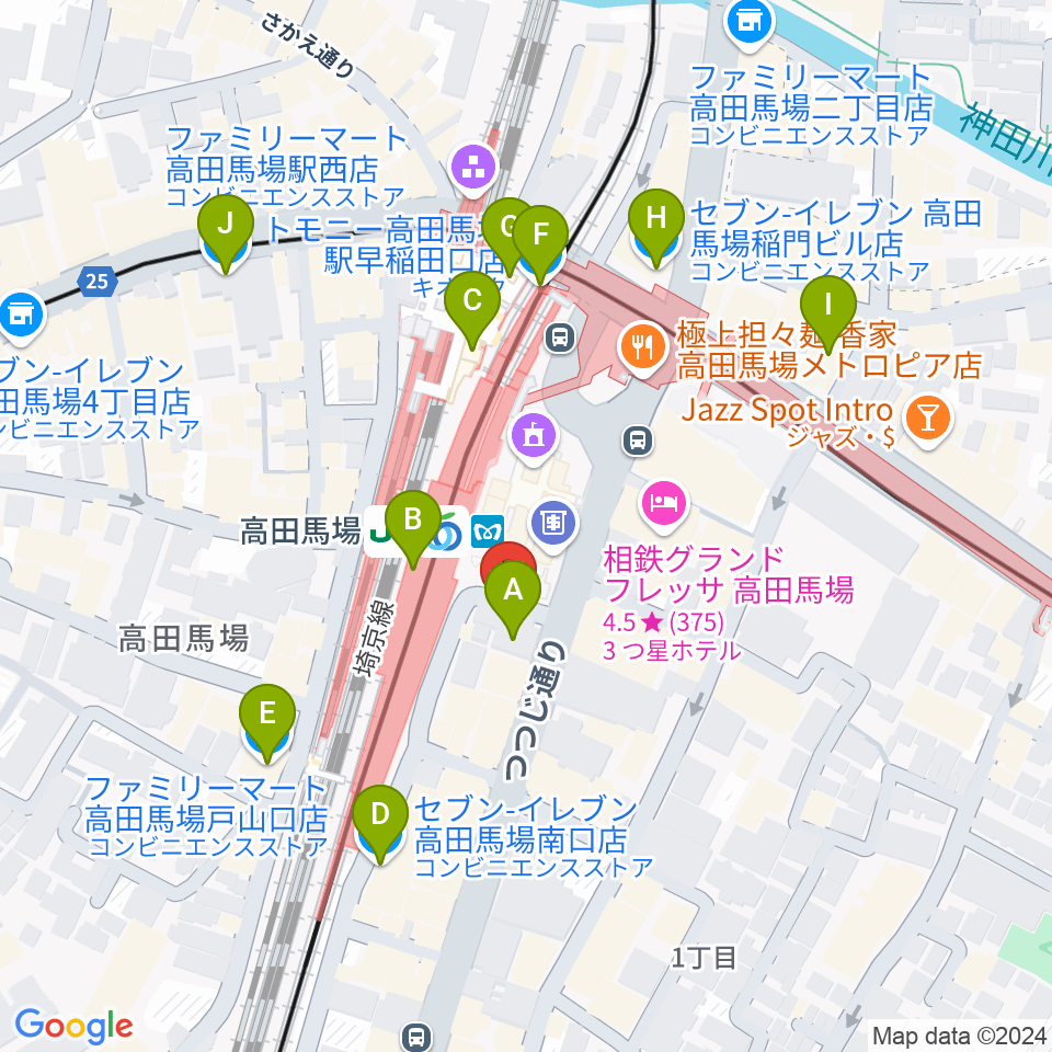 スタジオ音楽館 高田馬場駅前周辺のコンビニエンスストア一覧地図