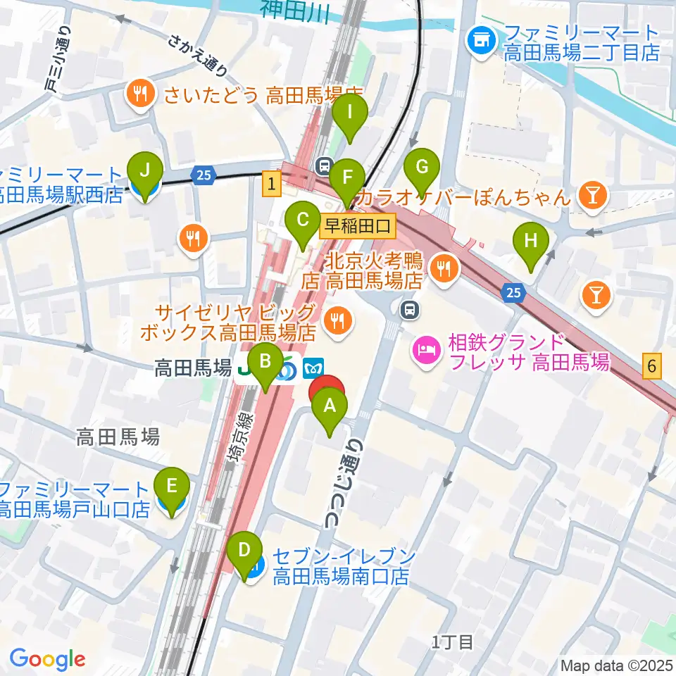 スタジオ音楽館 高田馬場駅前周辺のコンビニエンスストア一覧地図