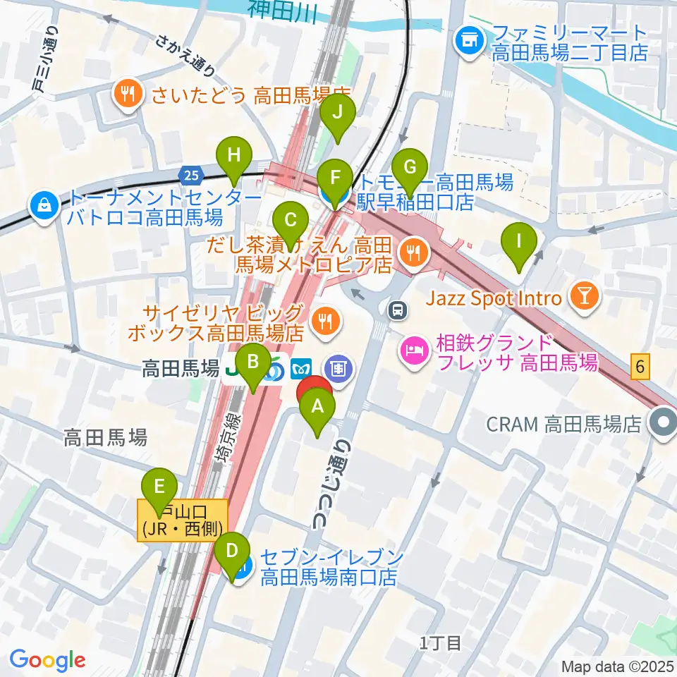 スタジオ音楽館 高田馬場駅前周辺のコンビニエンスストア一覧地図