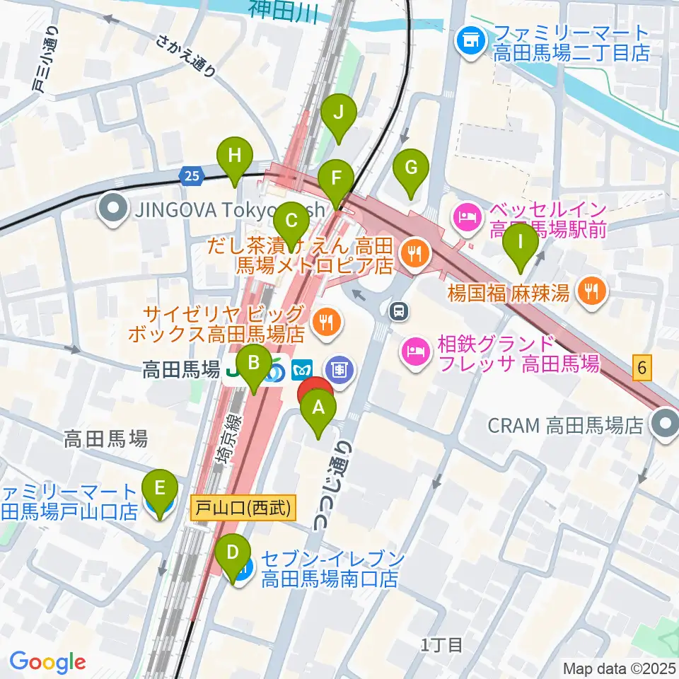 スタジオ音楽館 高田馬場駅前周辺のコンビニエンスストア一覧地図