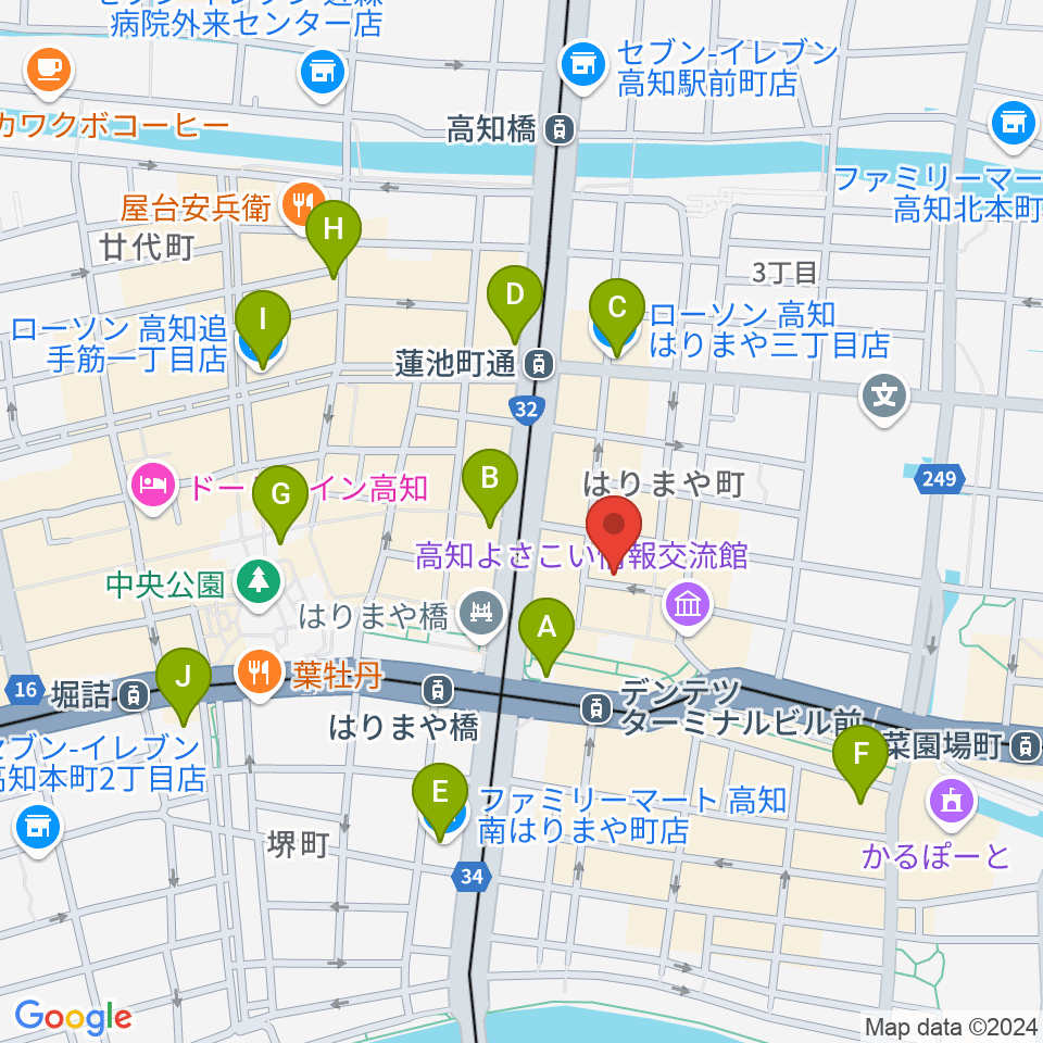 高知ri:ver周辺のコンビニエンスストア一覧地図