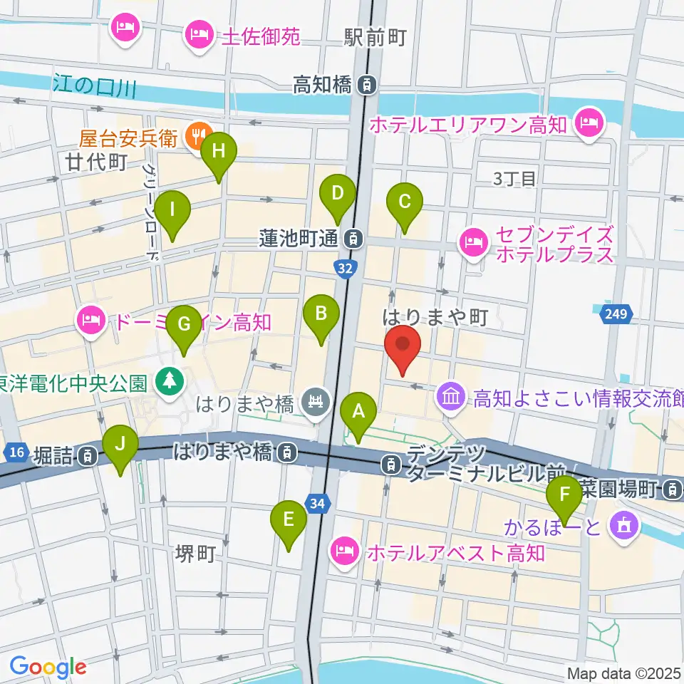高知ri:ver周辺のコンビニエンスストア一覧地図