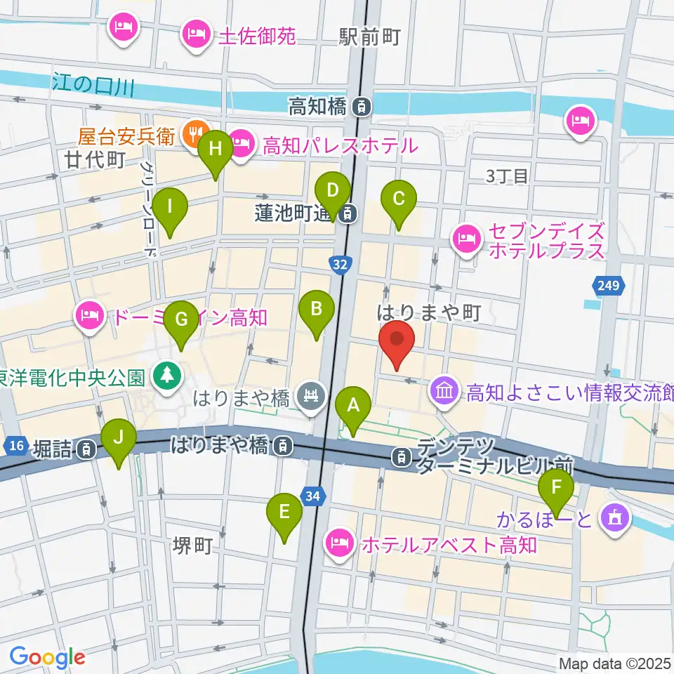 高知ri:ver周辺のコンビニエンスストア一覧地図