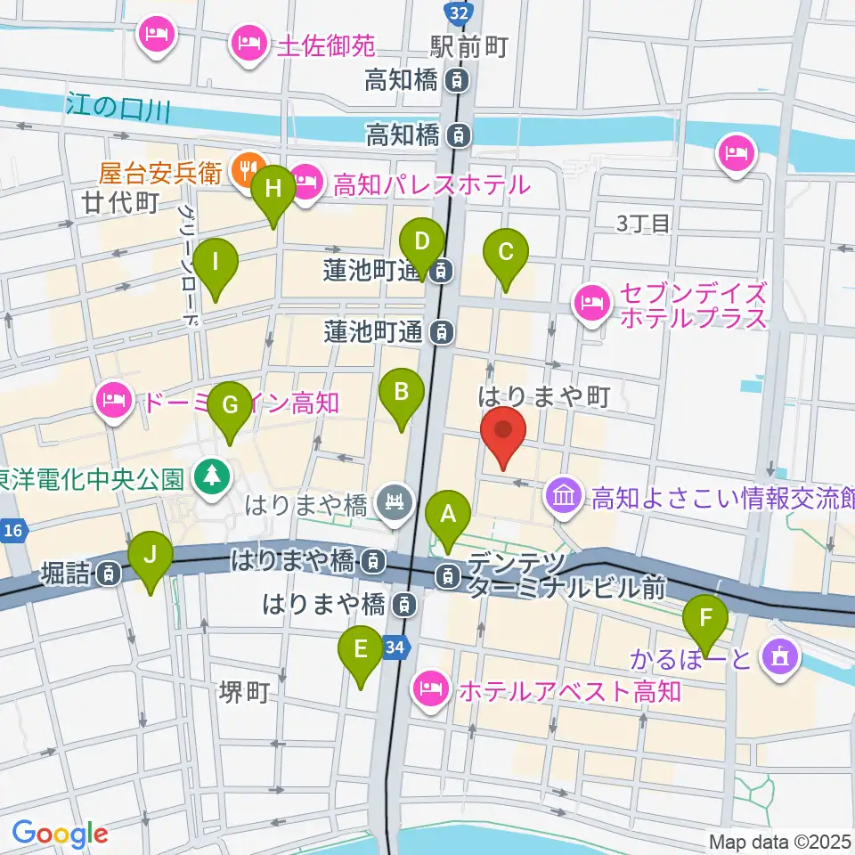 高知ri:ver周辺のコンビニエンスストア一覧地図