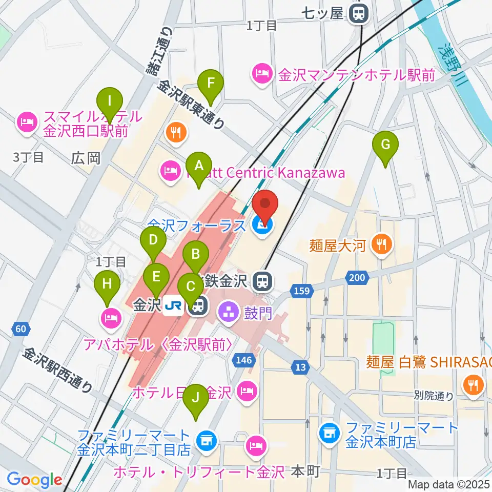 イオンシネマ金沢フォーラス周辺のコンビニエンスストア一覧地図