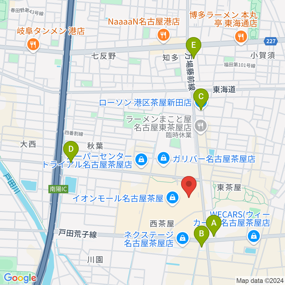 イオンシネマ名古屋茶屋周辺のコンビニエンスストア一覧地図