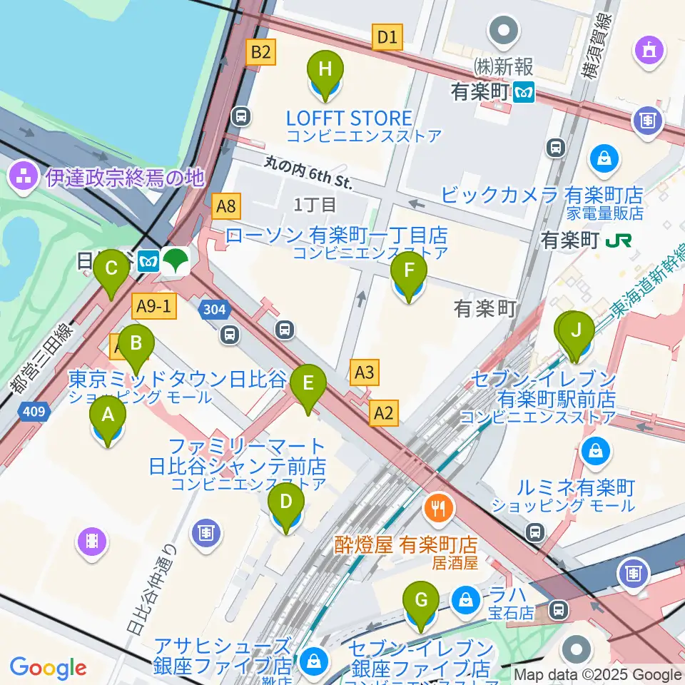 TOHOシネマズ日比谷周辺のコンビニエンスストア一覧地図