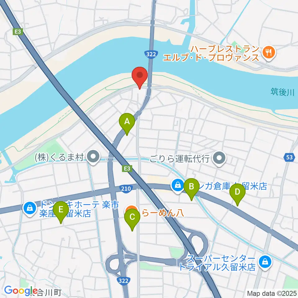 久留米ウエストポイント周辺のコンビニエンスストア一覧地図