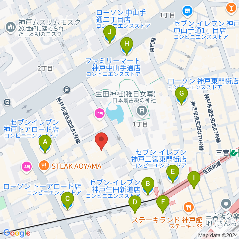 神戸かくれんぼ周辺のコンビニエンスストア一覧地図