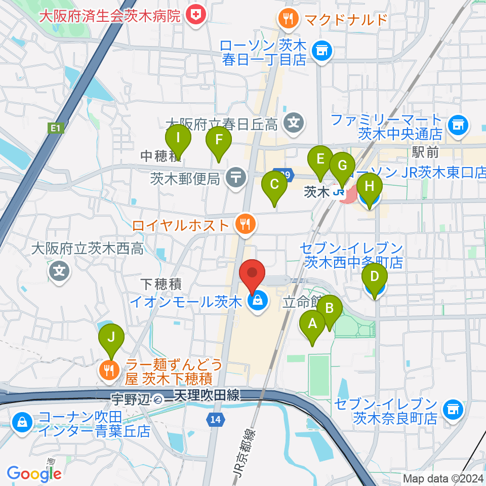 イオンシネマ茨木周辺のコンビニエンスストア一覧地図