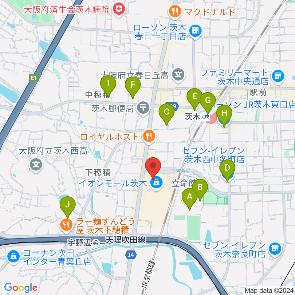 イオンシネマ茨木周辺のコンビニエンスストア一覧地図