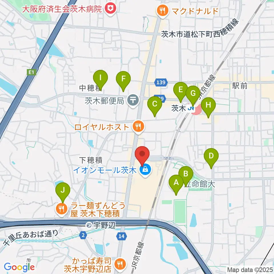 イオンシネマ茨木周辺のコンビニエンスストア一覧地図