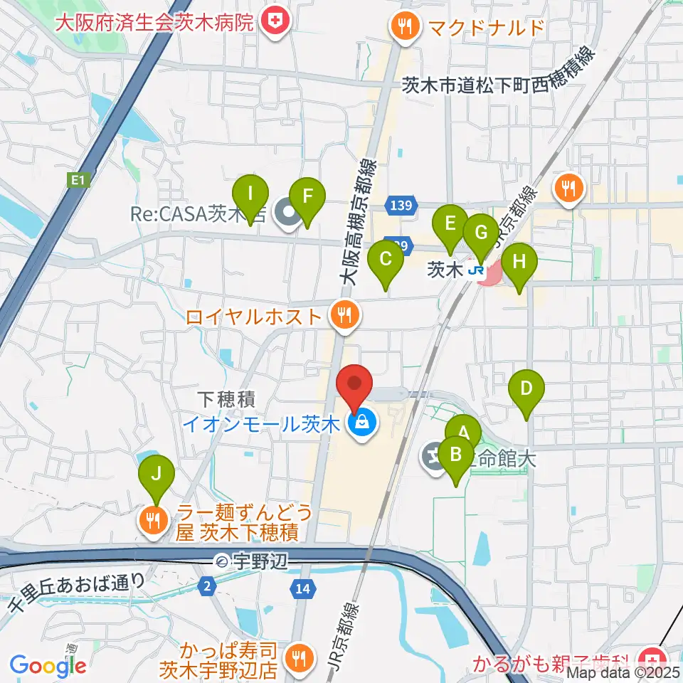 イオンシネマ茨木周辺のコンビニエンスストア一覧地図