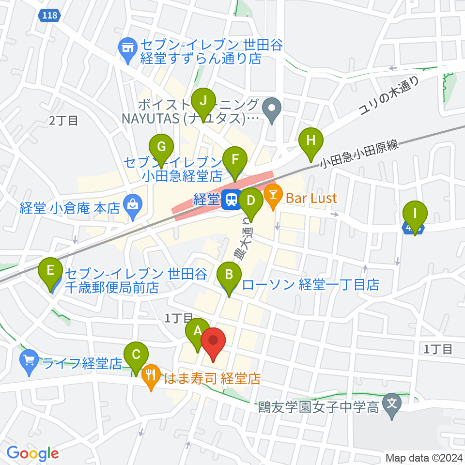 経堂LOVE, PEACE & SOUL周辺のコンビニエンスストア一覧地図