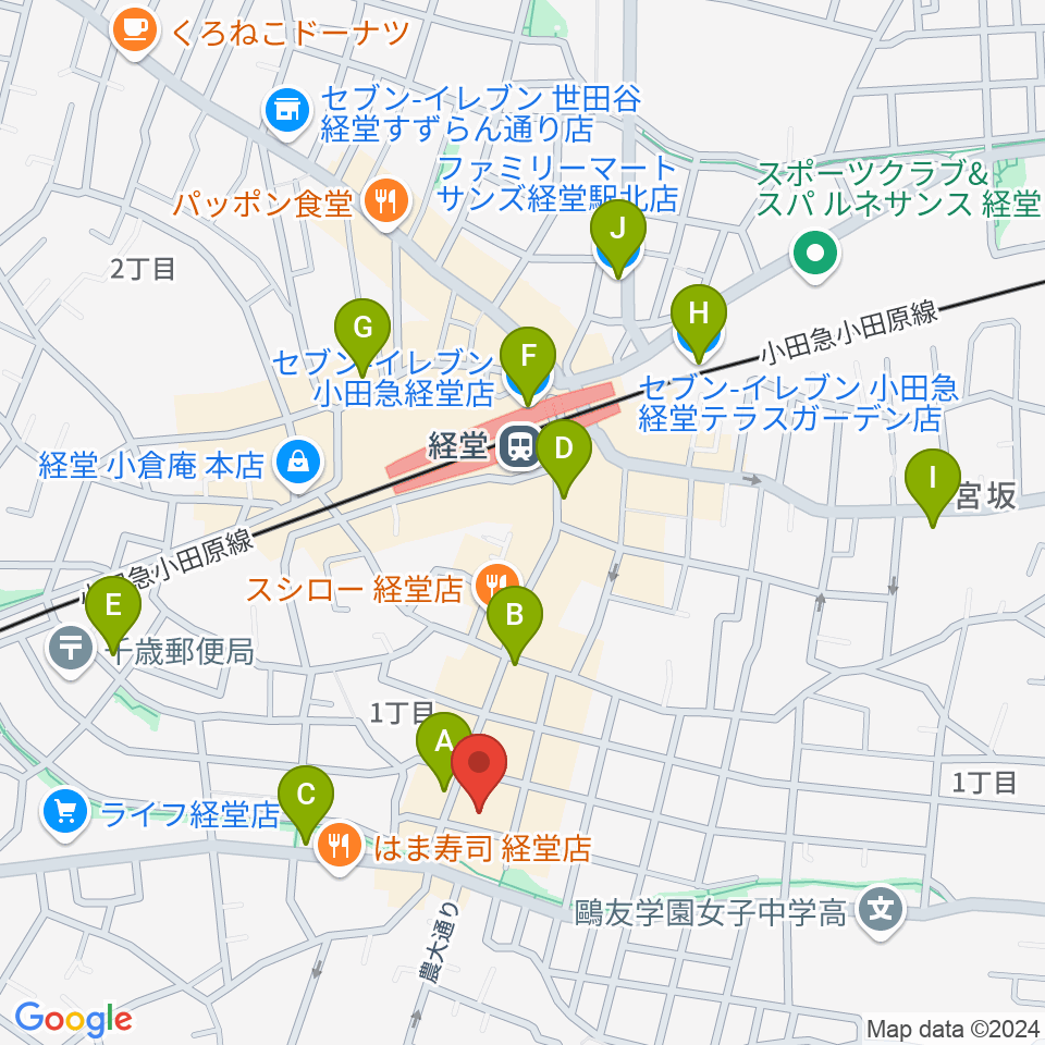 経堂LOVE, PEACE & SOUL周辺のコンビニエンスストア一覧地図