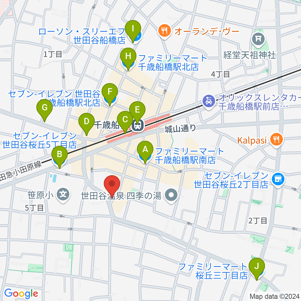 ユリミュージックキャンパス 千歳船橋教室周辺のコンビニエンスストア一覧地図