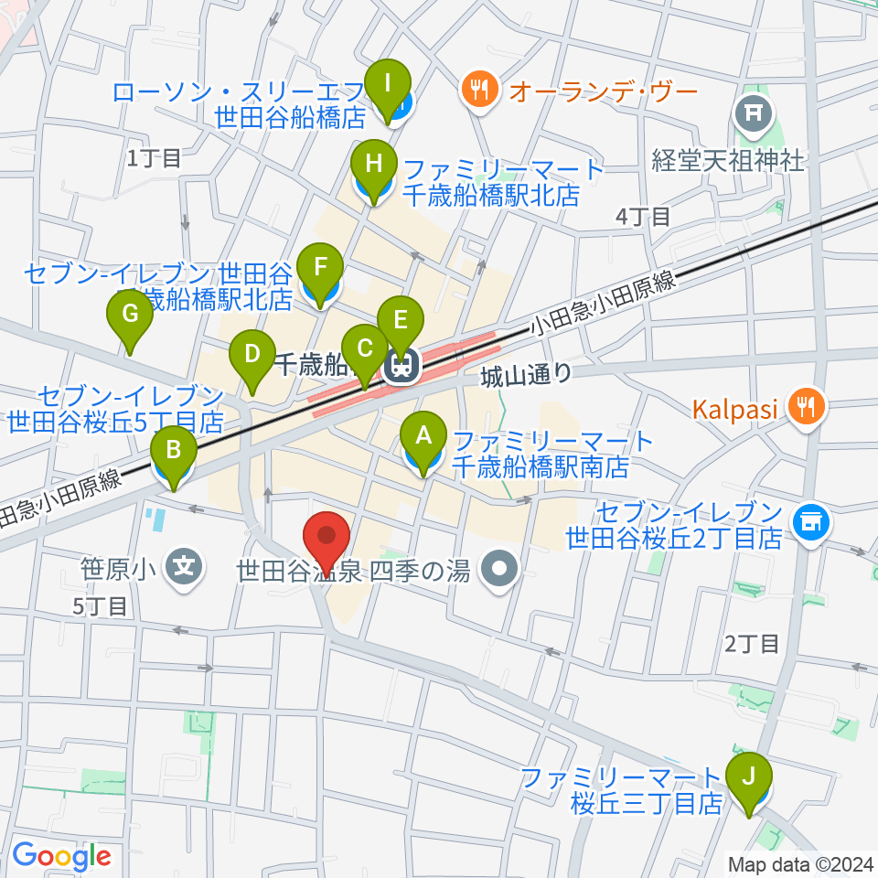 ユリミュージックキャンパス 千歳船橋教室周辺のコンビニエンスストア一覧地図