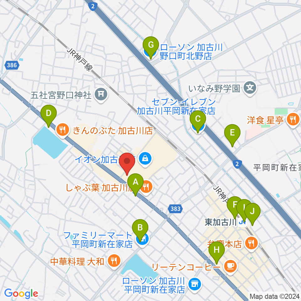 イオンシネマ加古川周辺のコンビニエンスストア一覧地図