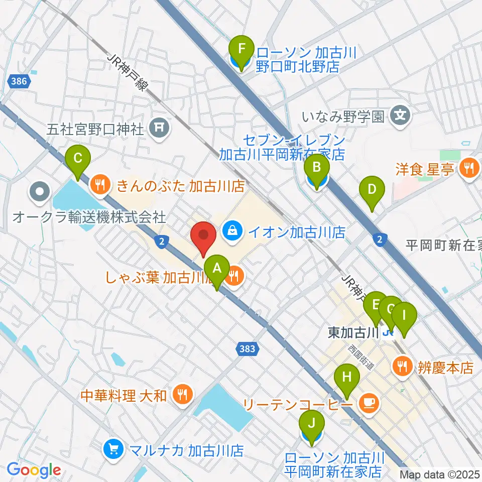 イオンシネマ加古川周辺のコンビニエンスストア一覧地図