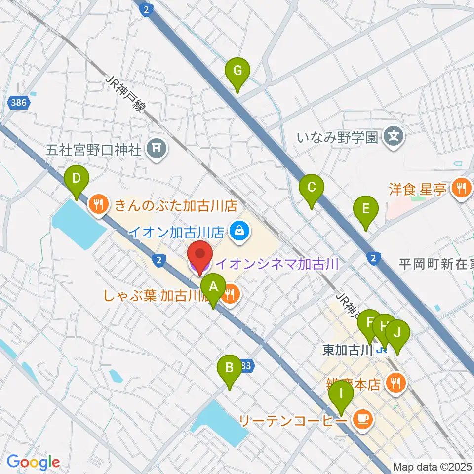 イオンシネマ加古川周辺のコンビニエンスストア一覧地図