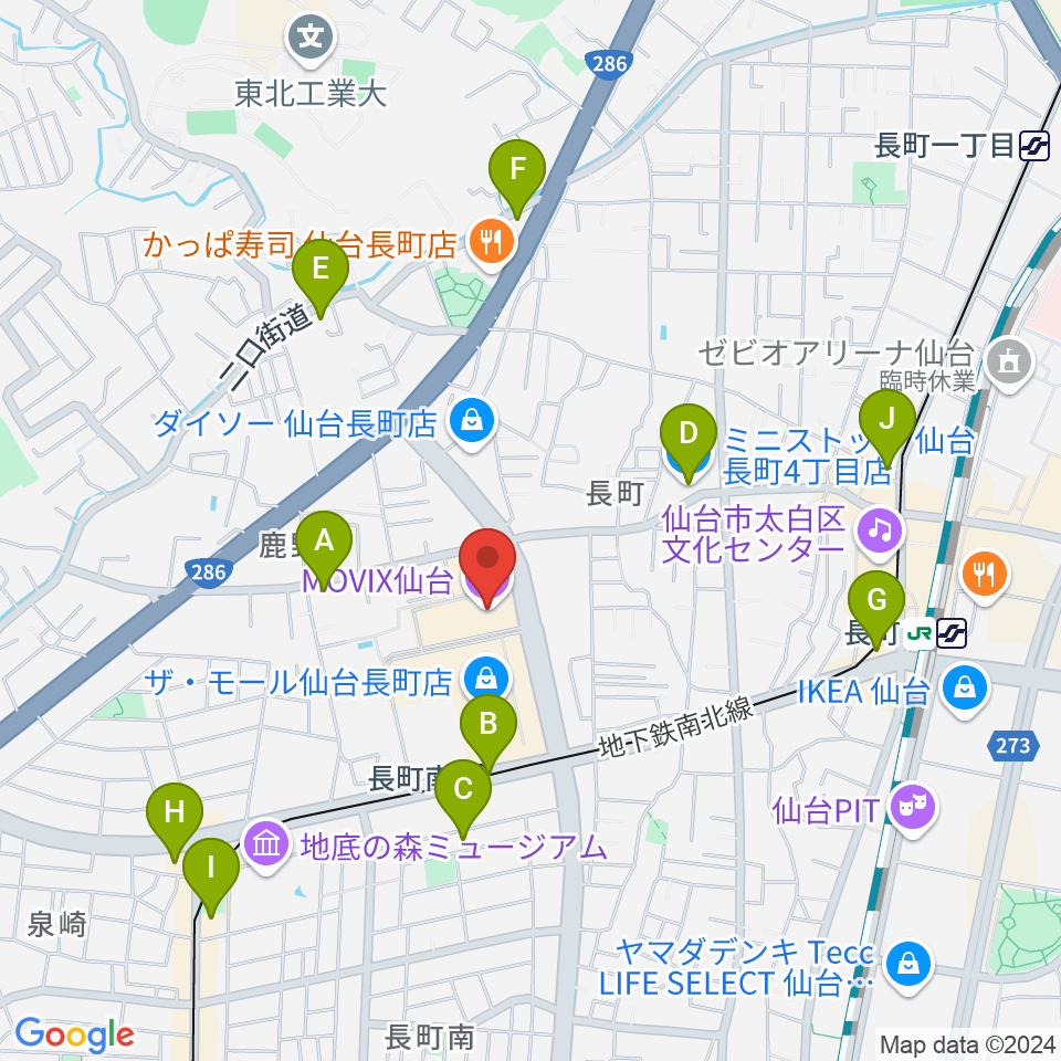 MOVIX仙台周辺のコンビニエンスストア一覧地図