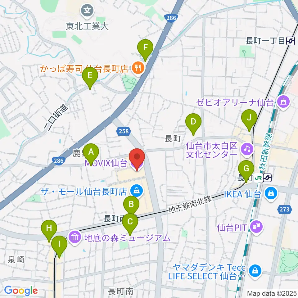 MOVIX仙台周辺のコンビニエンスストア一覧地図