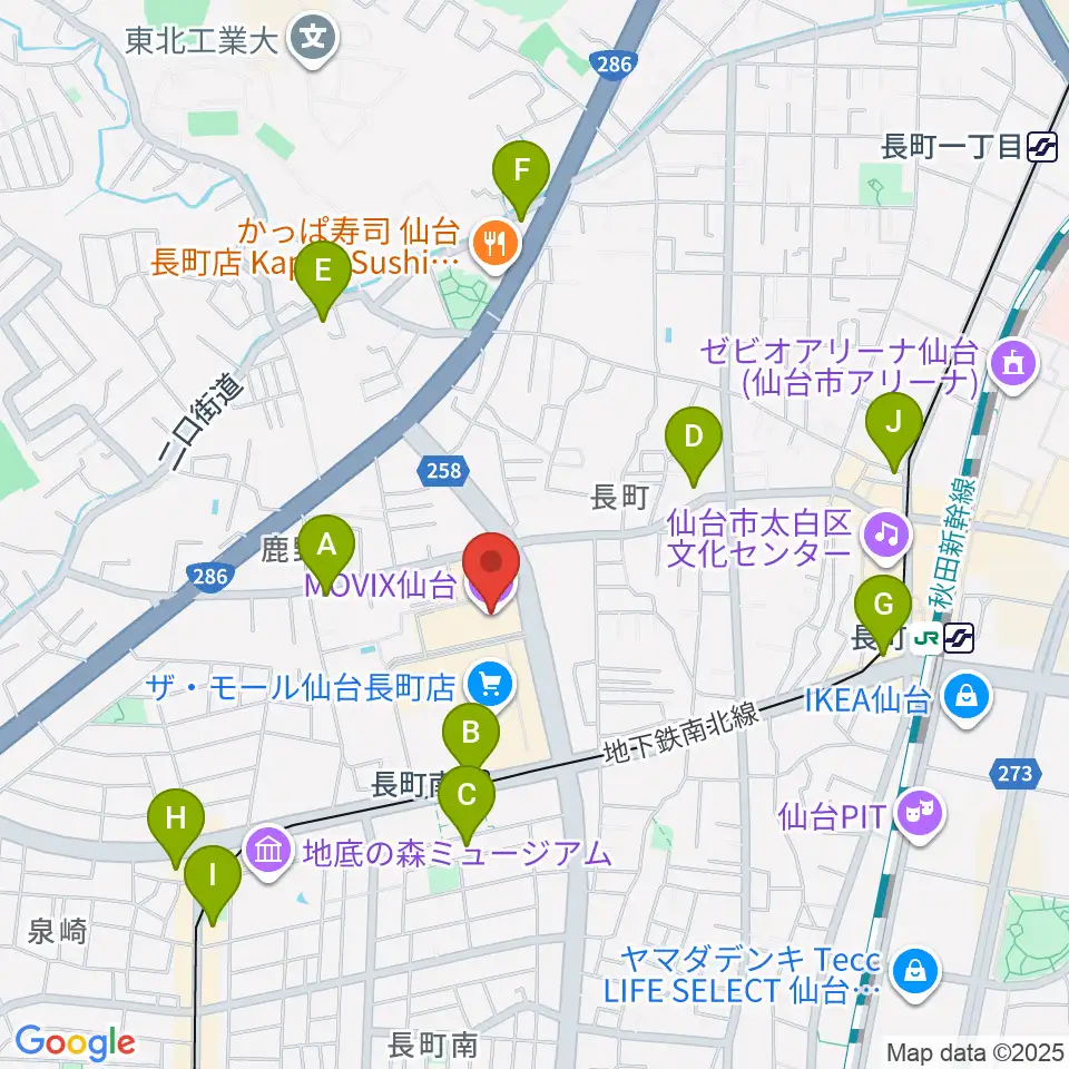 MOVIX仙台周辺のコンビニエンスストア一覧地図