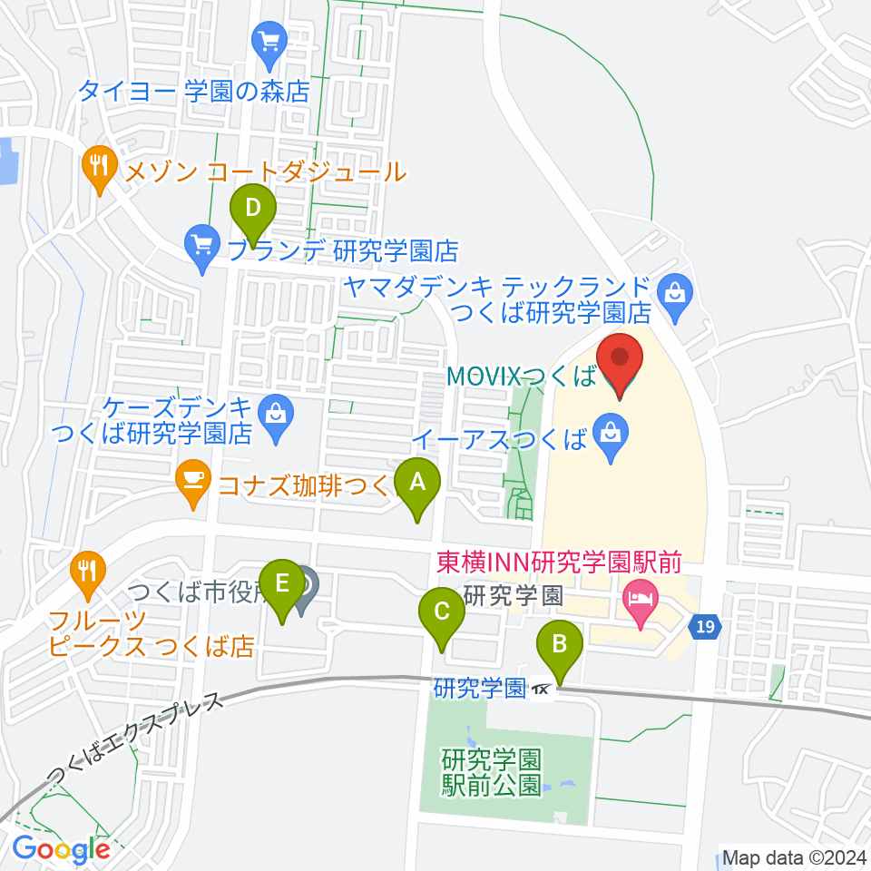 MOVIXつくば周辺のコンビニエンスストア一覧地図