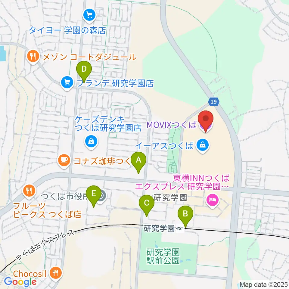 MOVIXつくば周辺のコンビニエンスストア一覧地図