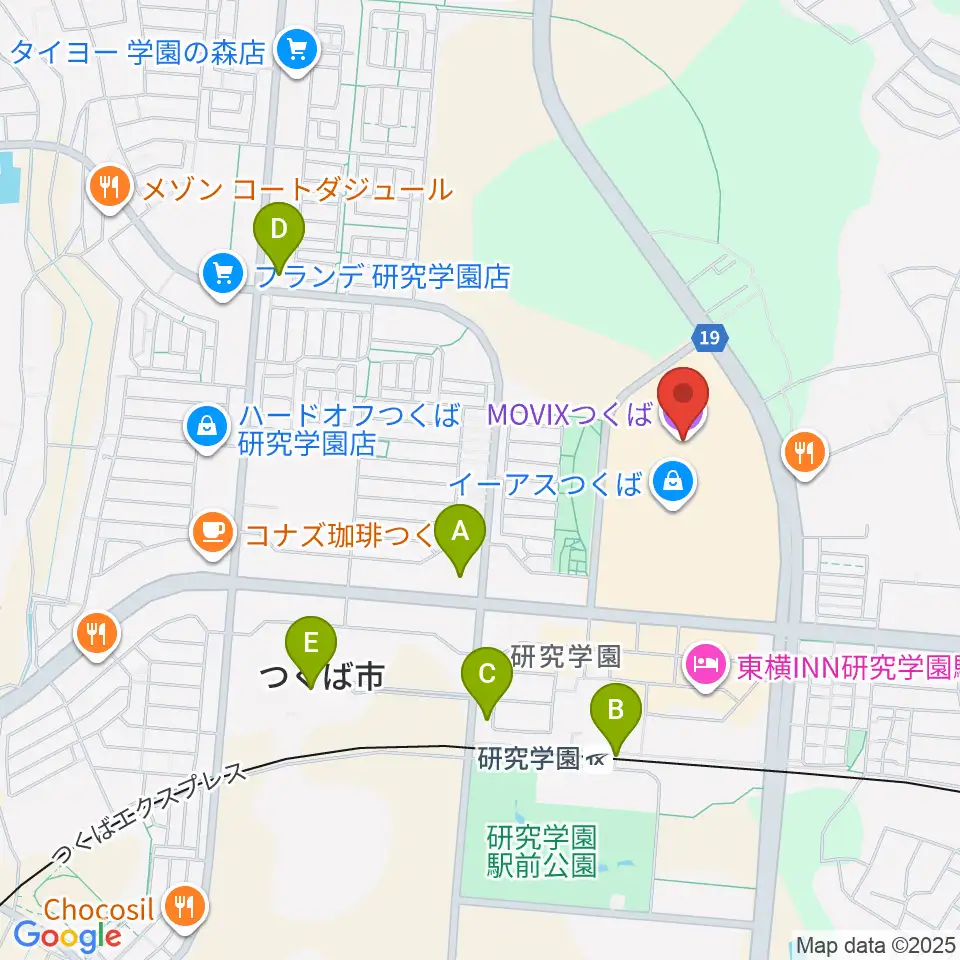 MOVIXつくば周辺のコンビニエンスストア一覧地図