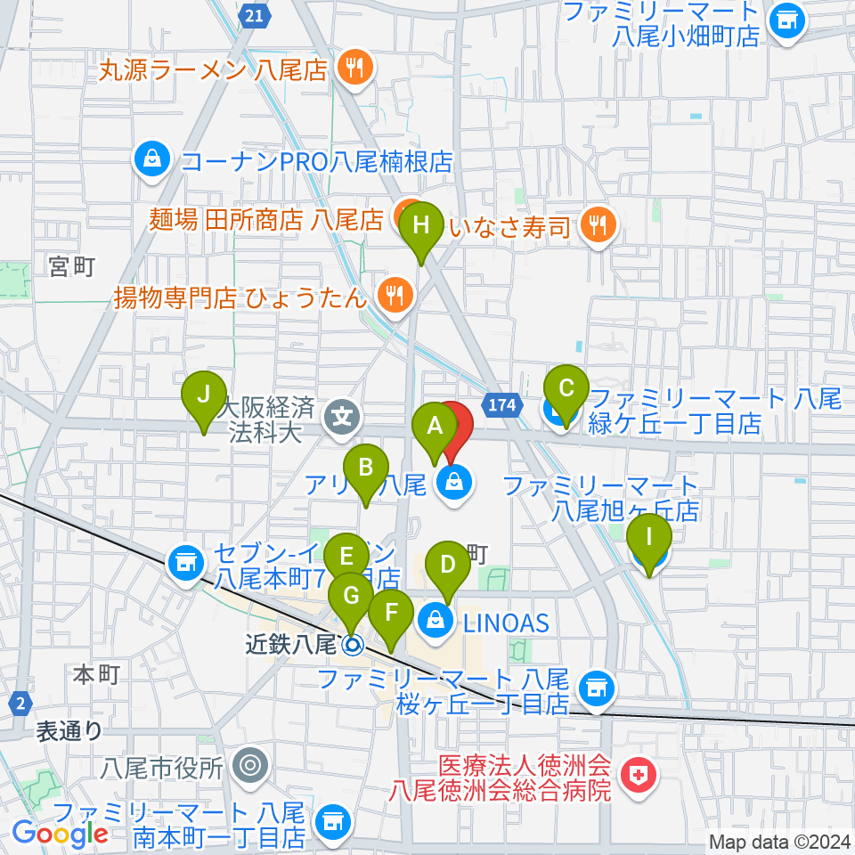 MOVIX八尾周辺のコンビニエンスストア一覧地図