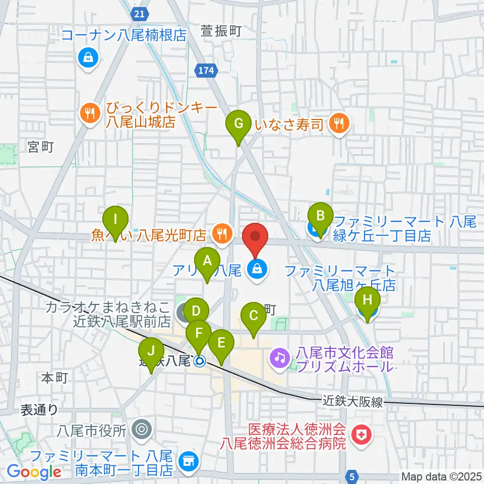 MOVIX八尾周辺のコンビニエンスストア一覧地図