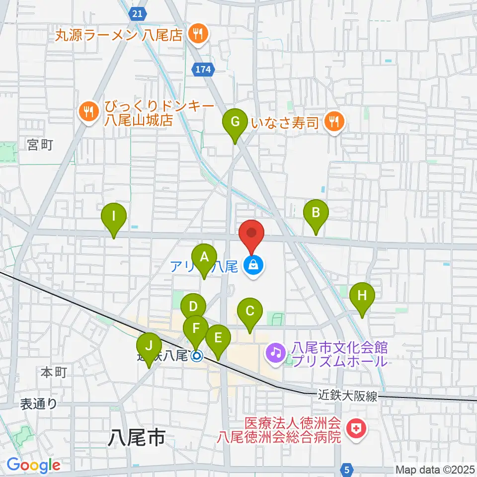 MOVIX八尾周辺のコンビニエンスストア一覧地図