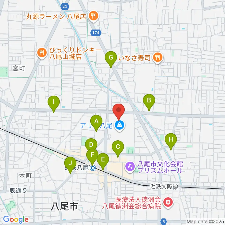 MOVIX八尾周辺のコンビニエンスストア一覧地図
