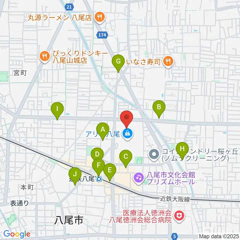 MOVIX八尾周辺のコンビニエンスストア一覧地図