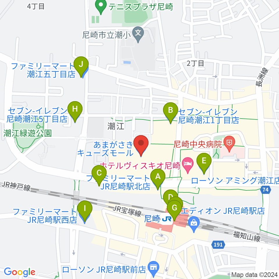 MOVIXあまがさき周辺のコンビニエンスストア一覧地図