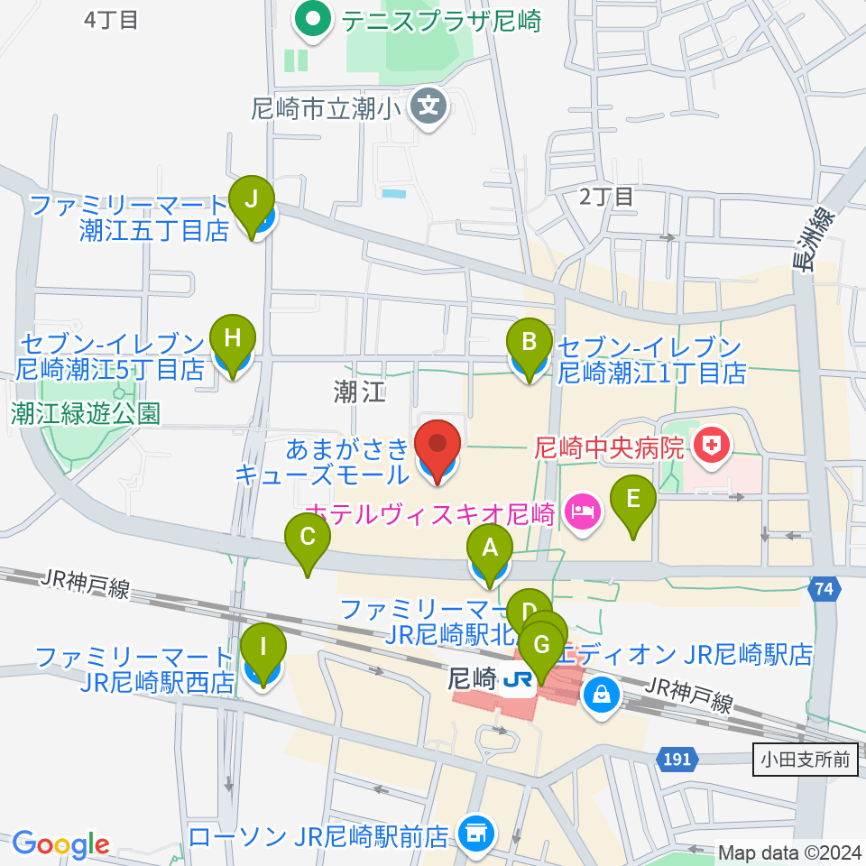 MOVIXあまがさき周辺のコンビニエンスストア一覧地図