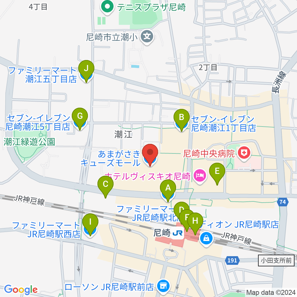 MOVIXあまがさき周辺のコンビニエンスストア一覧地図