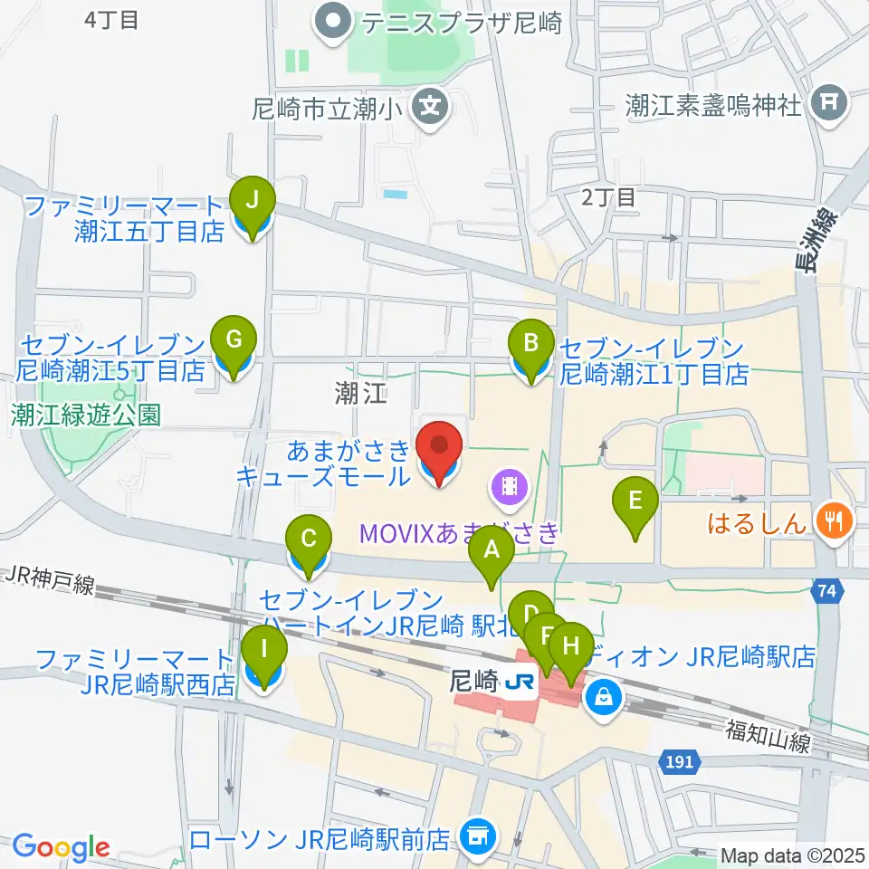 MOVIXあまがさき周辺のコンビニエンスストア一覧地図