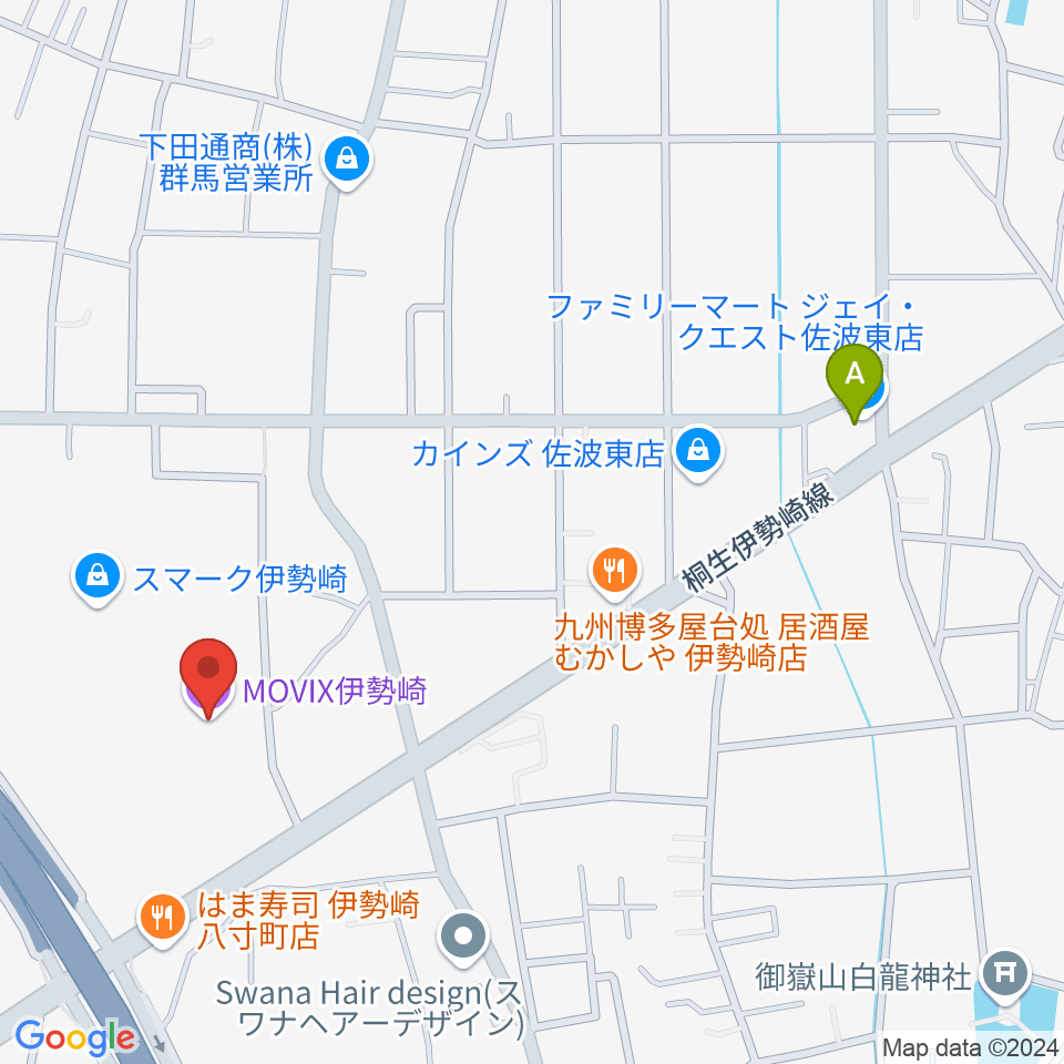 MOVIX伊勢崎周辺のコンビニエンスストア一覧地図